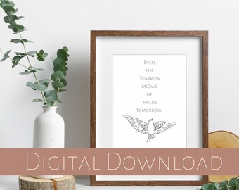 Sparrow Art, Even the Sparrow Knows, Scripture Wall Art, Minimalist Sparrow Art, Bible Verse, Encouragement for Friend, Sparrow Art, Best