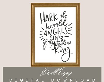 Hark the Herald Angels Sing, Christmas Printable, Christmas Hymn, Christmas Wall Art, Nativity Wall Art, Christmas Digital Printable