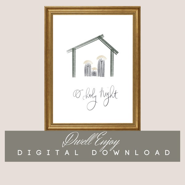 O Holy Night, Nativity Art Printable, Minimalist Nativity, Christmas Printable Art, Christmas Wall Art, Holiday Printable, Nativity Scene