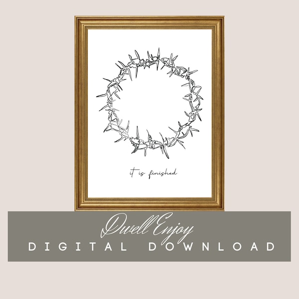 Easter Printable, Minimalist Easter, Inspirational Easter, It is Finished, Christian Wall Art, Crown Of Thorns Art, Easter Gallery Wall