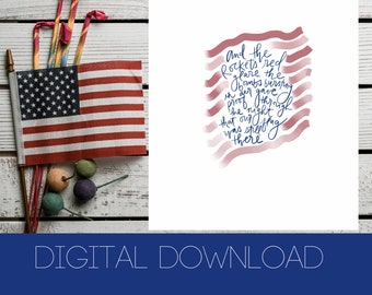 Patriotic Printable, Red White and Blue, Memorial Day, USA Art, National Anthem, Patriotic Decor, 4th of July Decor, Military Gift,