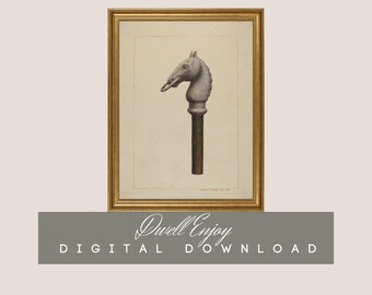 Vintage Hitching Post, Gallery Wall Print, Digital Download, Vintage Horse Print, Neutral Wall Art Printable, Country Farmhouse Decor