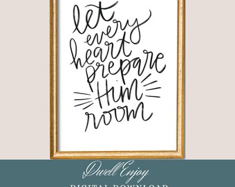 Let every heart prepare Him, Christmas Printable, Christmas wall art, Christmas Hymn, Joy to the World, Religious Christmas decor