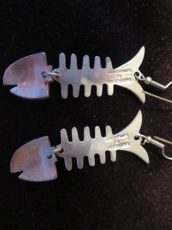Sterling silver 2 1/2" fish skeleton earrings - image 2