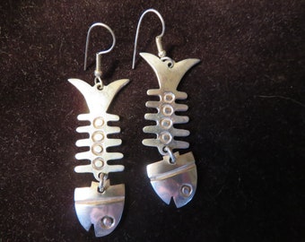 Sterling silver 2 1/2" fish skeleton earrings