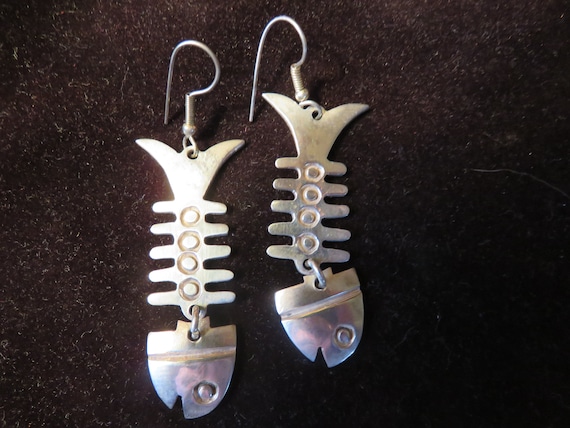 Sterling silver 2 1/2" fish skeleton earrings - image 1