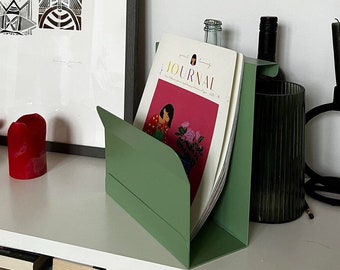 Green Metal Desk Organizer, Vertical File Holder, Modern Magazine Holder, Minimalistic Brochure Organizer, Home Office Accessory