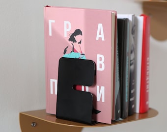 Ensemble de 2 serre-livres en métal noir, serre-livres modernes en métal, porte-livres minimalistes, organisateurs de bureau simples pour disques, cadeau vers de livre