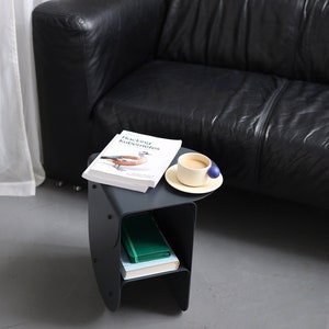 Small black metal coffee table, Modern side table, Loft end table, Rounded narrow bedside table, Minimalistic handmade furniture