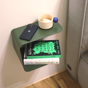 Textured green floating nightstand WAVE, Modern matte wall shelf, Colorful boho bedside table, Wall mounted side table, Metal nightstand