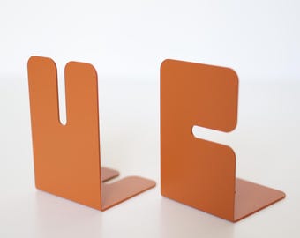 Ensemble de 2 serre-livres en métal orange texturé, bouchon de livre en métal moderne pour livres lourds, serre-livres mat bohème, porte-livre minimaliste