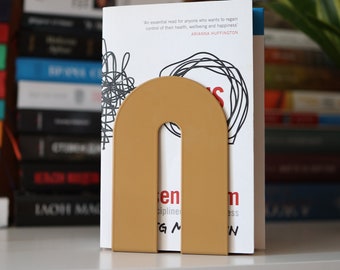 Beige Arch metal bookend, Modern book holder for heavy books, Sturdy vinyl record bookend, Colorful minimalistic book stand for book worm