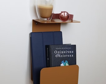Beige floating nightstand, Modern metal bedside shelf, Wall mounted brown nightstand, Floating side table