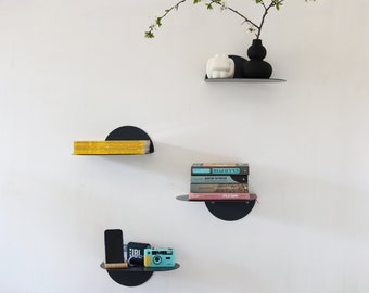 Floating shelves set of 4, Black metal shelf, Wall mounted shelves, Small wall shelves, Minimalistic bookshelf set, Modern wall decor