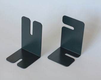 Graphite modern bookends set, Minimalistic metal book ends, Home office book holders, Slim steel book stand