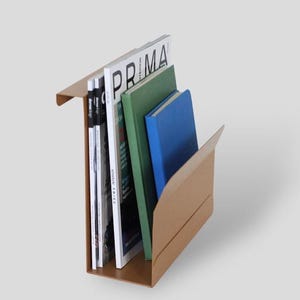 Brown Metal Desk Organizer, Modern magazine holder, Paper magazine stand, Vertical file organizer, Tall desktop organizer