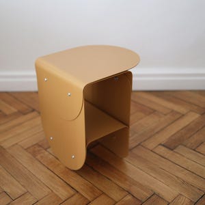 Beige metal nightstand MATE, Unique bedside table, Modern narrow side table, Rounded bedroom table, Contemporary handmade furniture