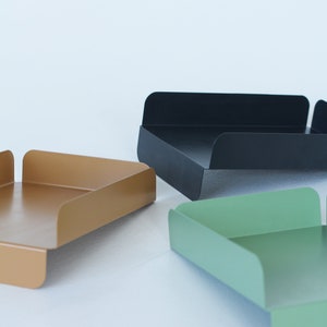 Teal paper tray, Metal desk organizer, Colorful desktop organizer, Modern magazine holder, Minimalistic desk letter tray, Mail tray image 7