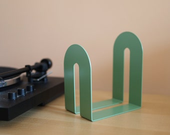 Modern metal vinyl record bookend, Unique green vinyl record holder, Arch record stand, Colorful minimalistic book holder, Gift for musician