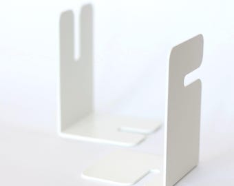 White metal bookends set of 2, Home office desk organizer, Unique book stands, Small book stoppers, Sturdy thin book holders