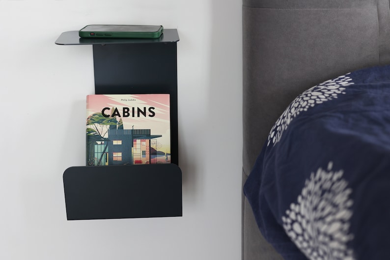 Narrow Black Floating Nightstand, Wall Mounted Night Stand, Metal