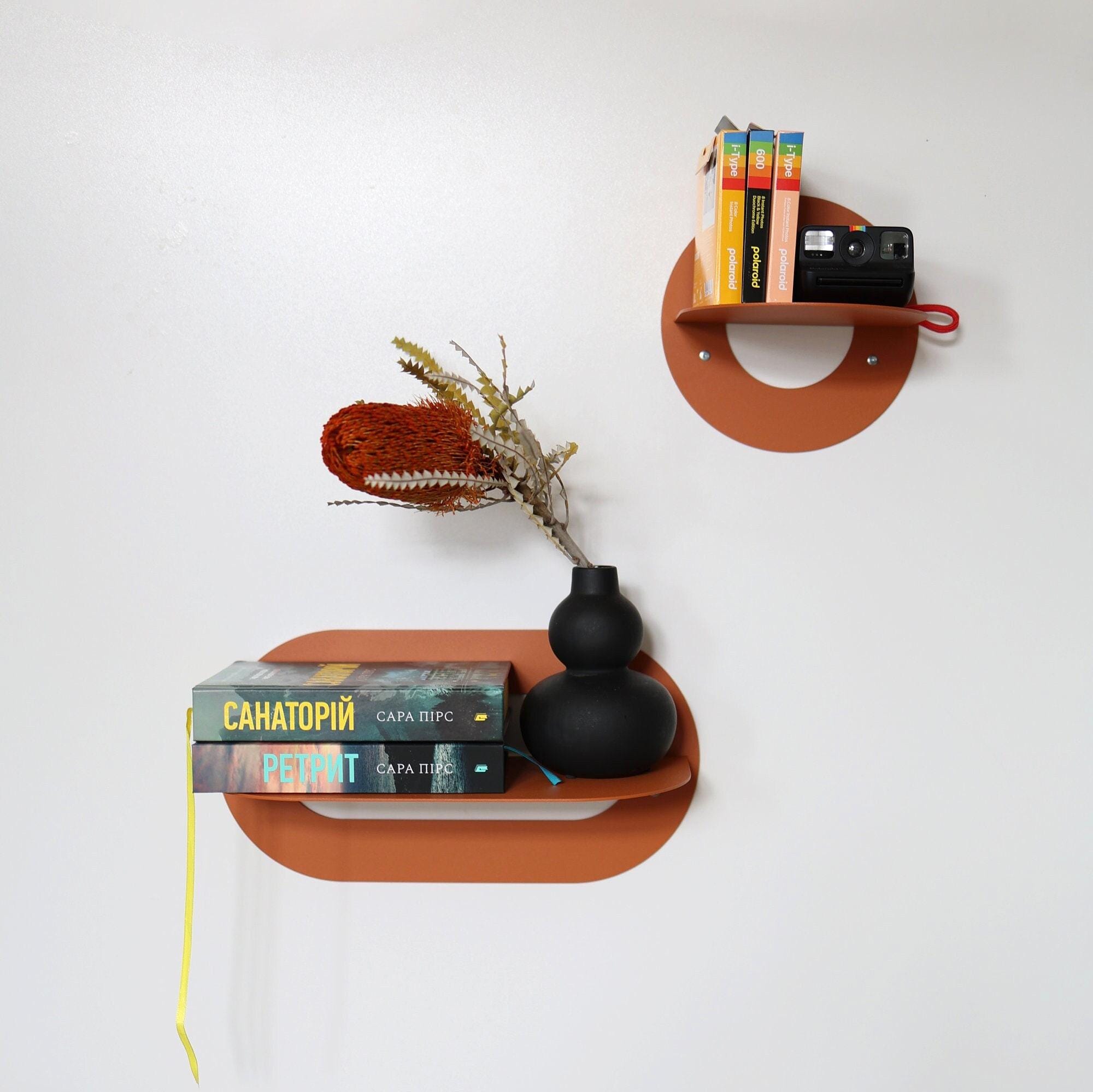 Rounded Matte Orange Metal Wall Shelves Set of 2, Oval Floating ...