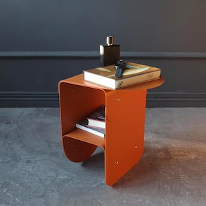 Textured orange metal nightstand, Minimalistic coffee table, Small bedside table, Modern handmade furniture, Loft Boho end table for bedroom