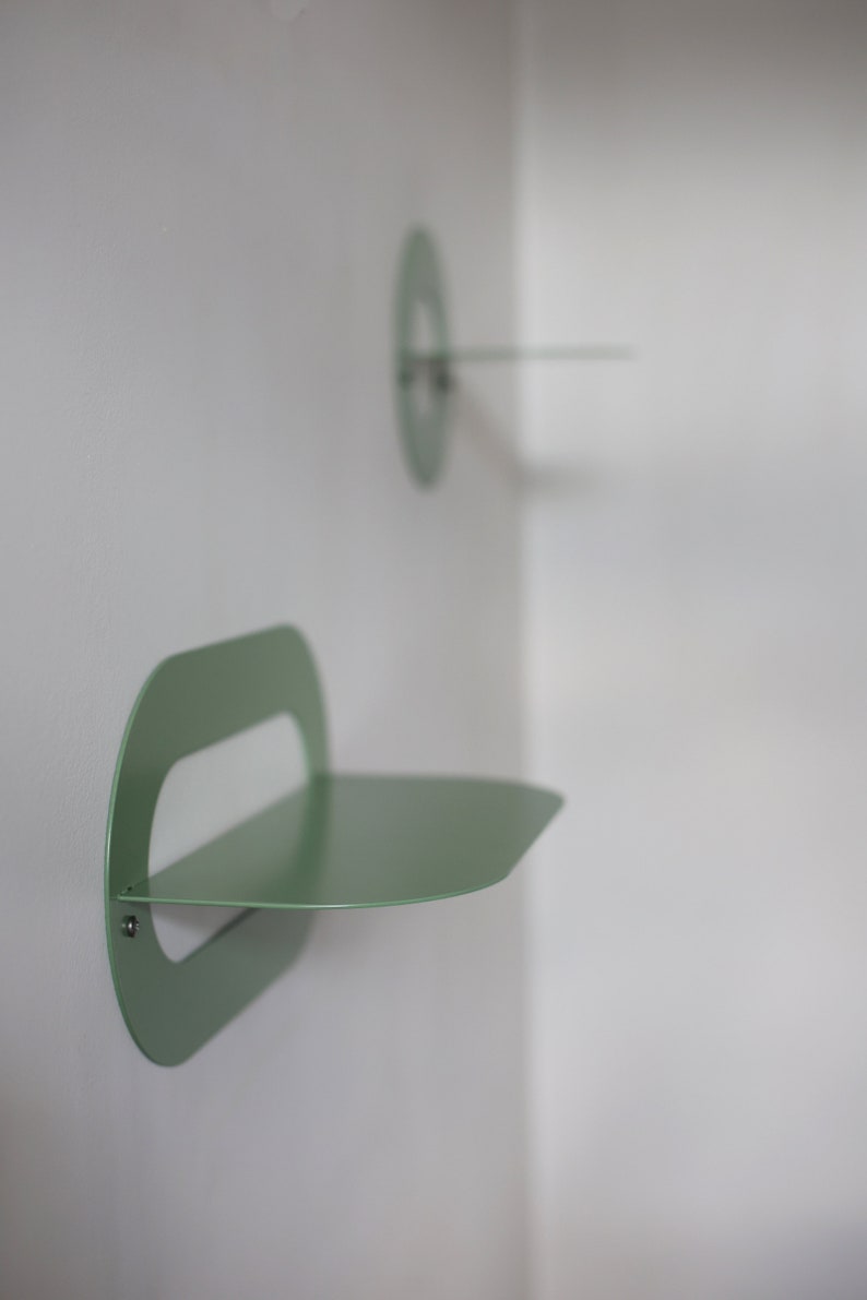 Sage Green Metal Wall Shelves Set of 2, Rounded Floating Bookshelves