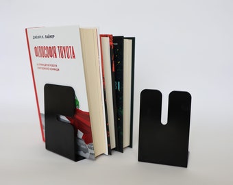 Black metal bookends set of 2, Unique modern book ends, Minimalistic thin book stoppers