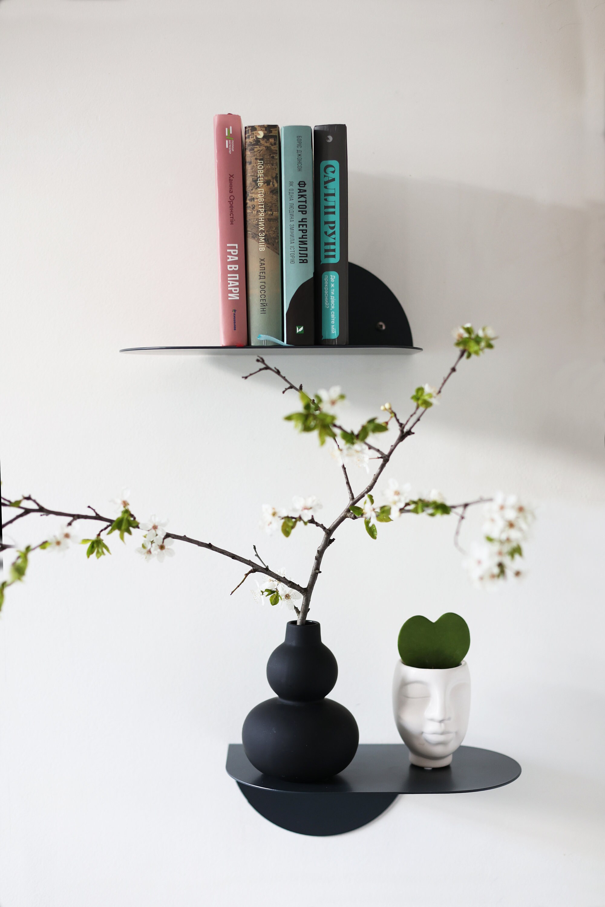 Beige Floating Bookshelves Set of 2, Rounded Metal Wall Shelves, Small ...
