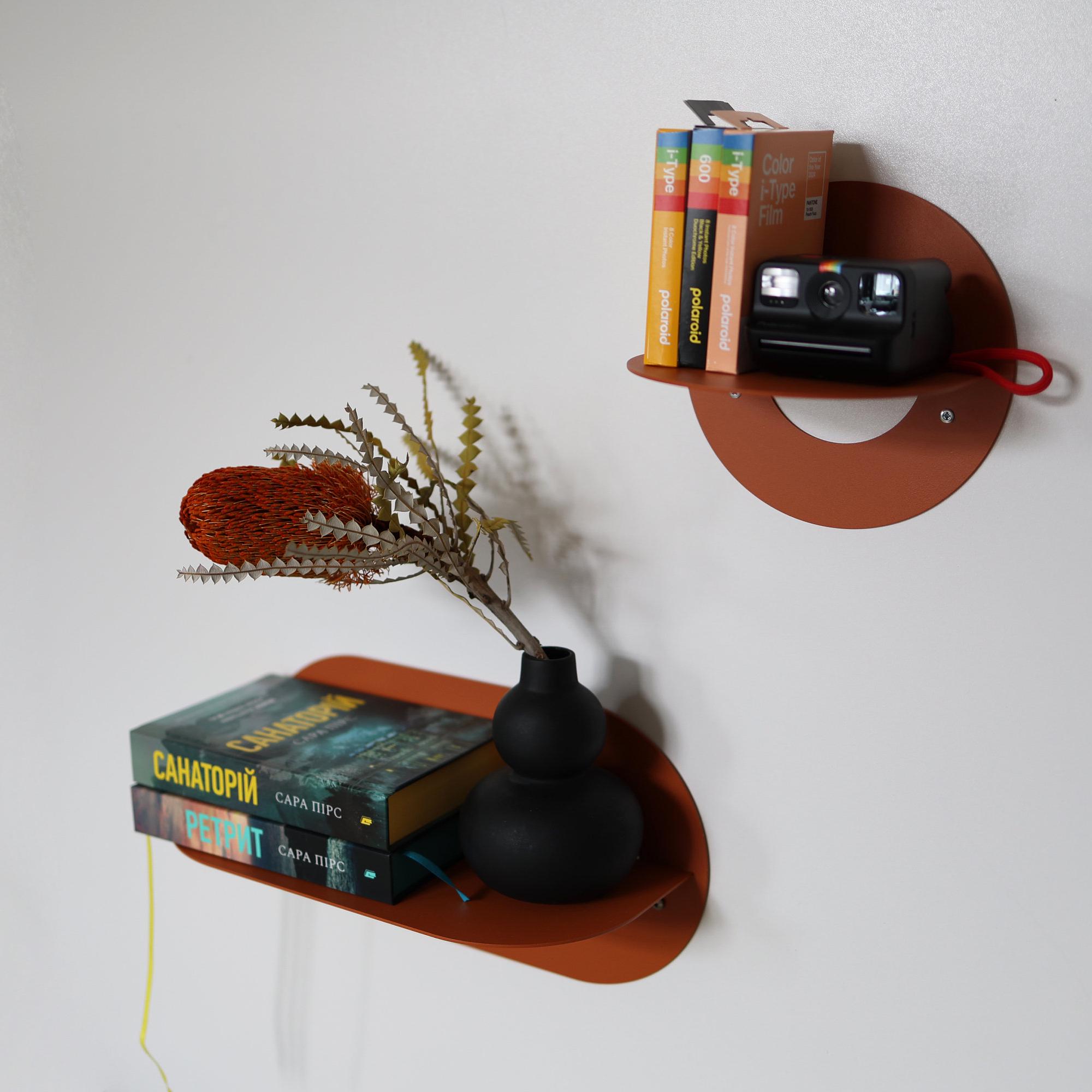 Rounded Matte Orange Metal Wall Shelves Set of 2, Oval Floating ...