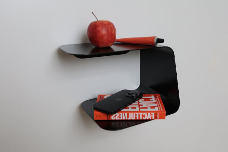 Black Metal Shelf WAVE Bent Metal Floating Nightstand Curved Etsy