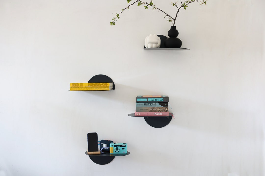 Floating Shelves Set of 4, Black Metal Shelf, Wall Mounted Shelves
