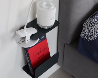 Narrow black floating nightstand, Wall mounted night stand, Metal bedside shelf, Floating bedside table