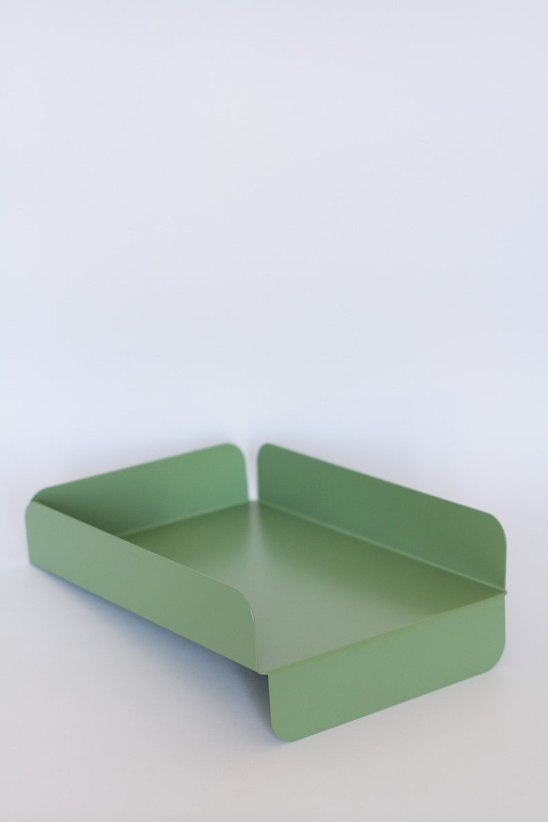 Teal paper tray, Metal desk organizer, Colorful desktop organizer, Modern magazine holder, Minimalistic desk letter tray, Mail tray image 4