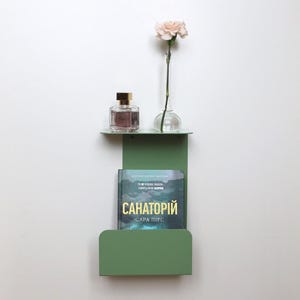 Green floating nightstand, Modern metal bedside shelf, Wall mounted side table