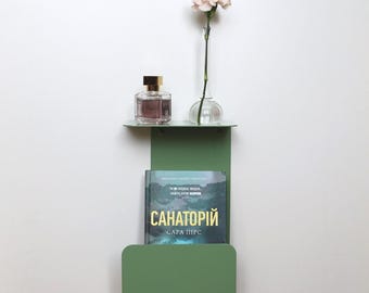Green floating nightstand, Modern metal bedside shelf, Wall mounted side table