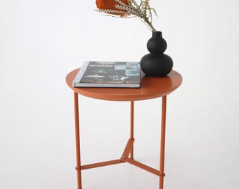 Orange small coffee table, Round coffee table, Bright boho side table, Modern accent table, Minimalistic bedside table