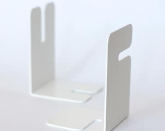 White metal bookends, Set of 2 modern book holder, Minimalistic book ends, Small book stopper