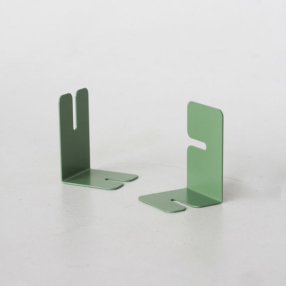 Green metal bookend set of 2, Minimalistic book ends, Modern bookend pair, Unique bookends, Housewarming gift for book lover