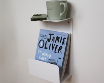 White floating nightstand, Modern metal bedside shelf, Wall mounted side table for bedroom