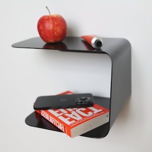 Black metal shelf WAVE, Bent metal floating nightstand, Curved bedside shelf, Wall mounted bedside table, Minimalistic floating side table
