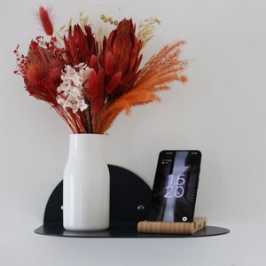 Small black metal shelf, Bent graphite wall shelf, Modern floating bookshelf for living room, Minimalistic wall mounted shelf, Bedside shelf