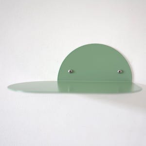 Green metal kids bookshelf, Small nursery shelf, Metal wall shelf, Rounded floating bookshelf, Boho metal shelf, Handmade furniture
