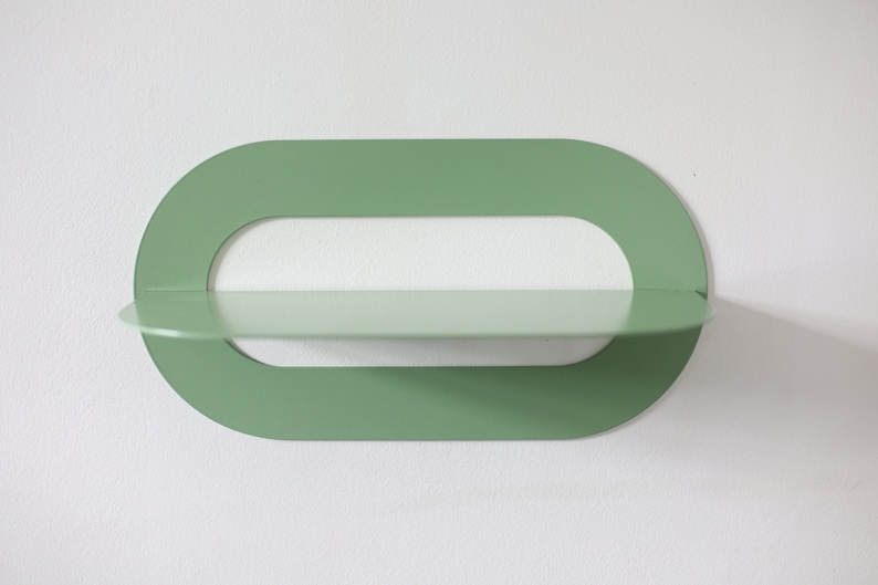 Sage Green Metal Wall Shelves Set of 2, Rounded Floating Bookshelves