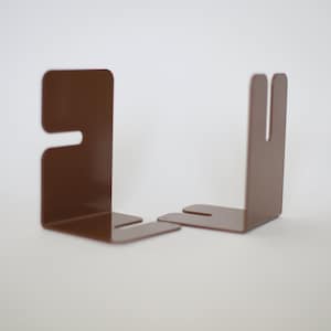 Modern metal bookends set of 2, Minimalistic book ends for heavy books, Unique bookends, Brown book holders, Thick metal book stoppers
