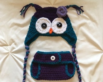 Newborn Owl Hat/Diaper Cover Set