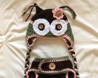 Newborn Owl Hat/Diaper Cover Set