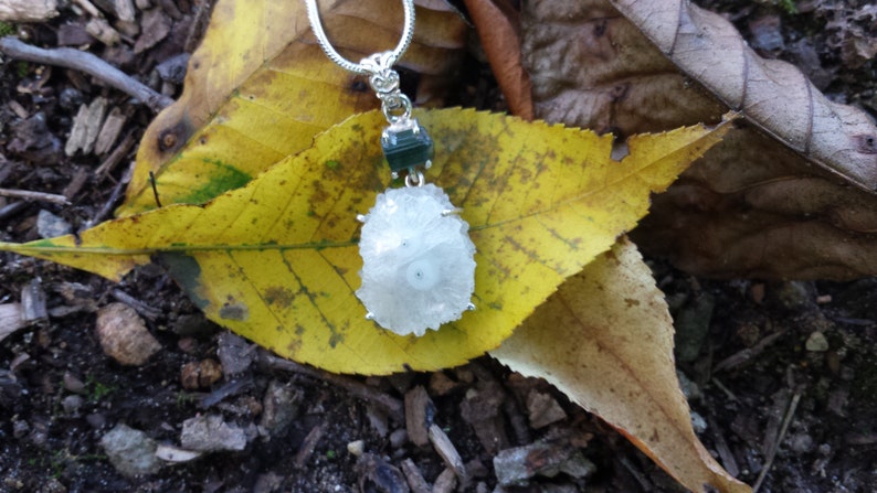 Powerful Enchanting Solar Eye Quartz Green Tourmaline Sterling Silver Pendant Necklace