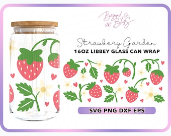 16 Unzen Libbey Glas svg, Bier kann Glas svg, Libbey Glas Wrap, Dose Glas svg, Glas kann svg, libbey Glas png, Cricut, Silhouette, Erdbeere